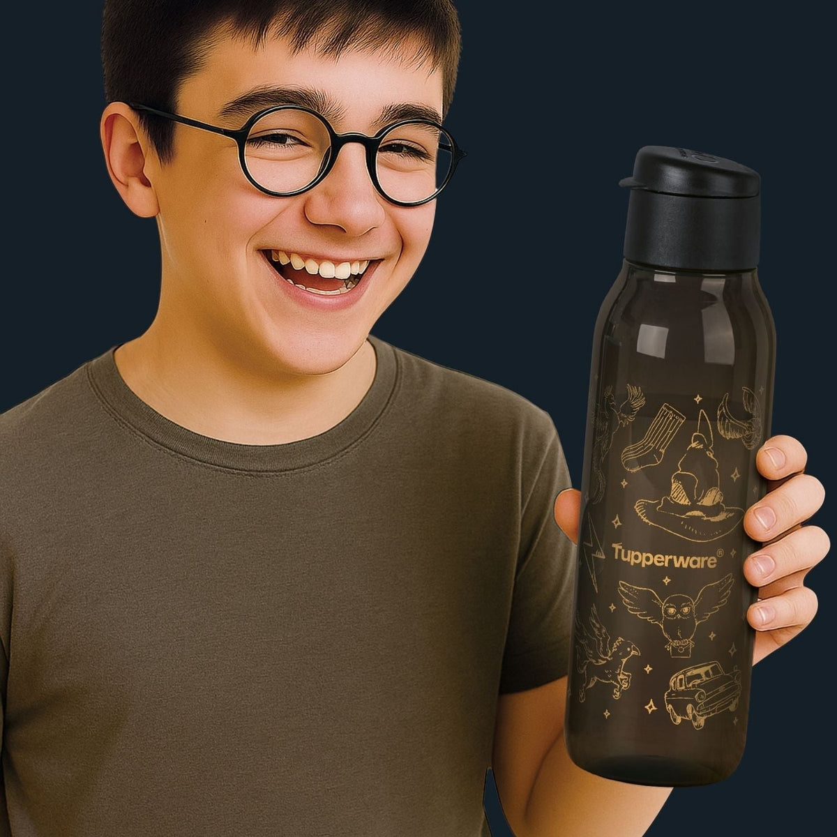 Garrafa de Água Tupperware Eco Tupper Redonda Plus Harry Potter Hogwarts 750ml Preto