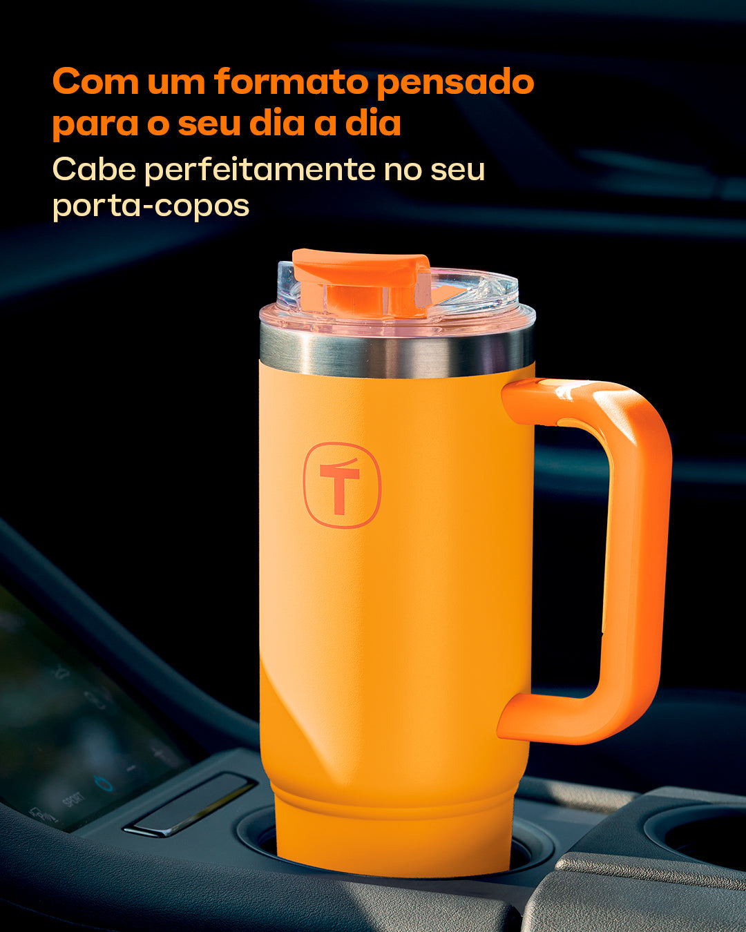 Copo Térmico Big T Com Canudo Tupperware Amarelo com Laranja 1,1L