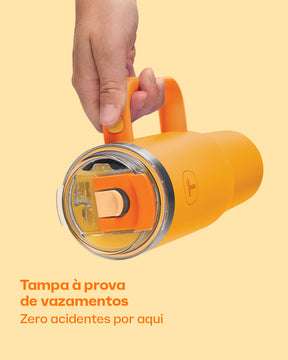 Copo Térmico Big T Com Canudo Tupperware Amarelo com Laranja 1,1L