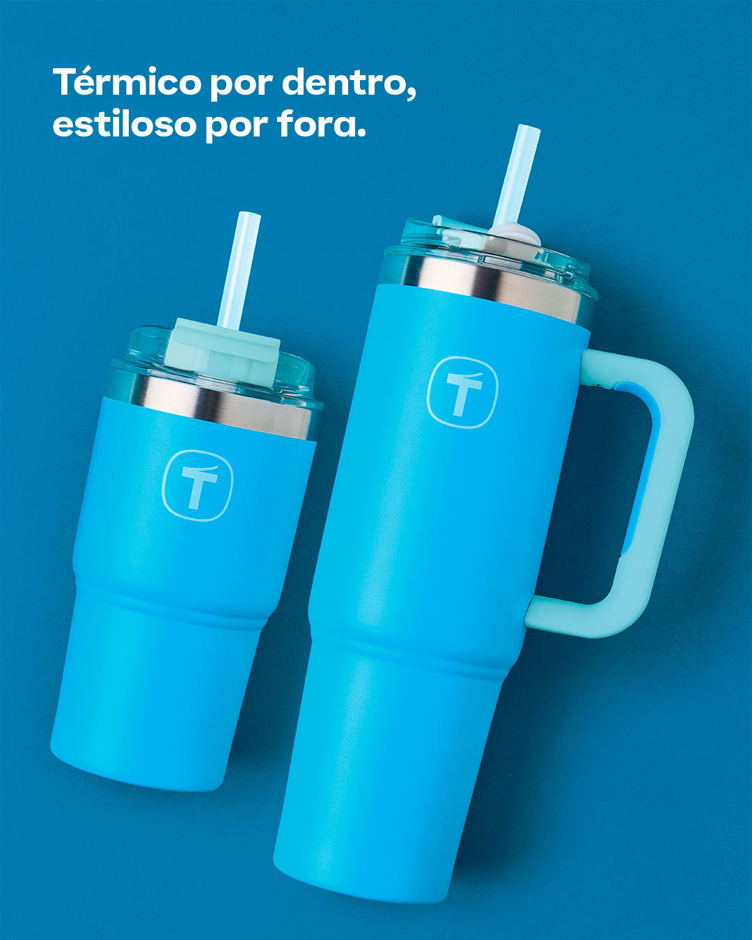 Copo Térmico Big T Com Canudo Tupperware Azul Claro 1,1L