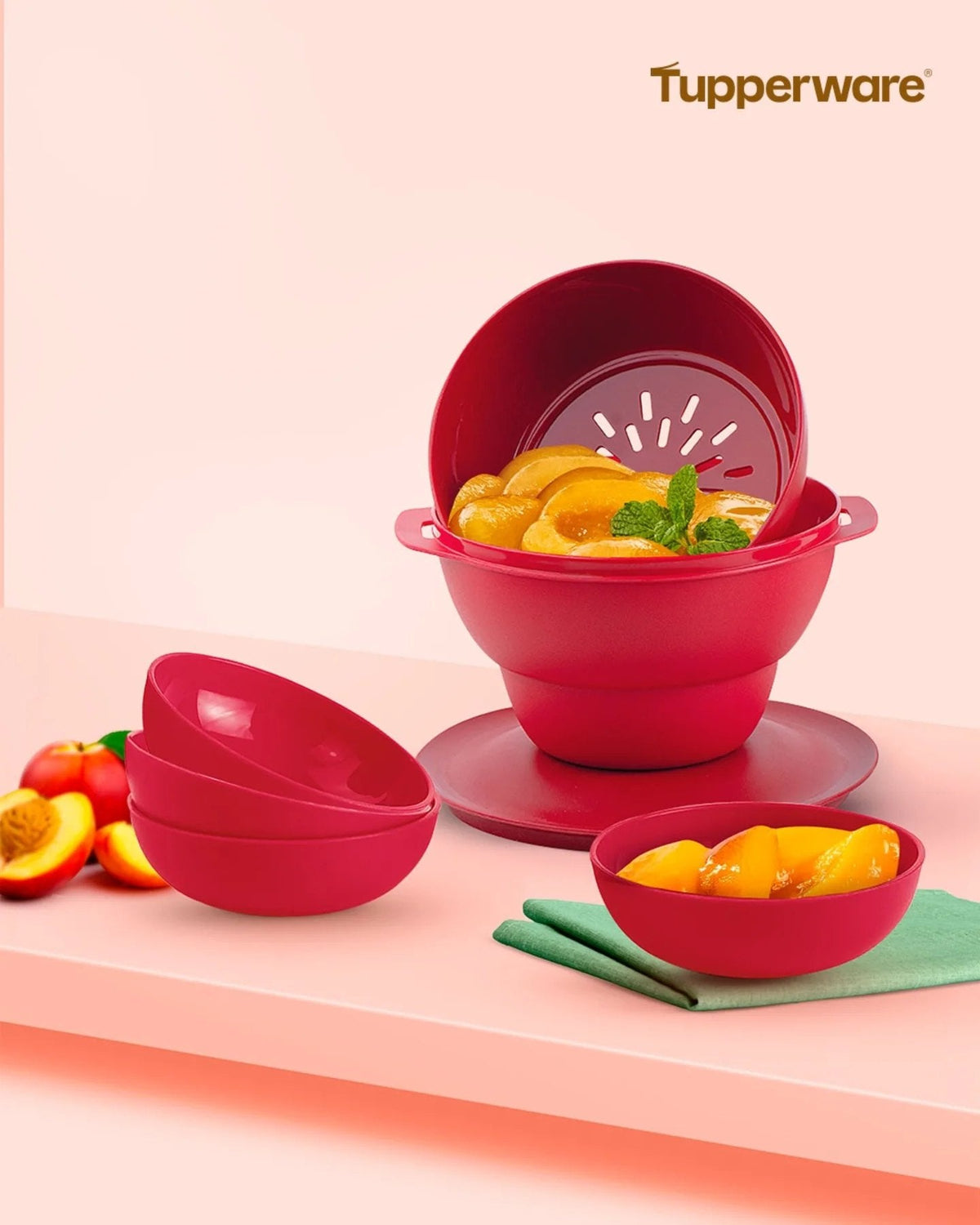 Escorredor de Alimentos Serve E Conserva Allegra Tupperware 1L Morango