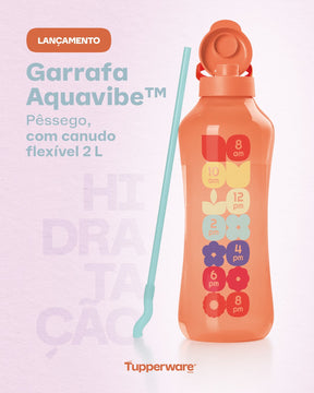 Garrafa de Água Tupperware Aquavibe com Canudo Flexível  Pêssego 2L