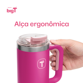 Copo Térmico Big T Com Canudo Tupperware 1,1L Rosa