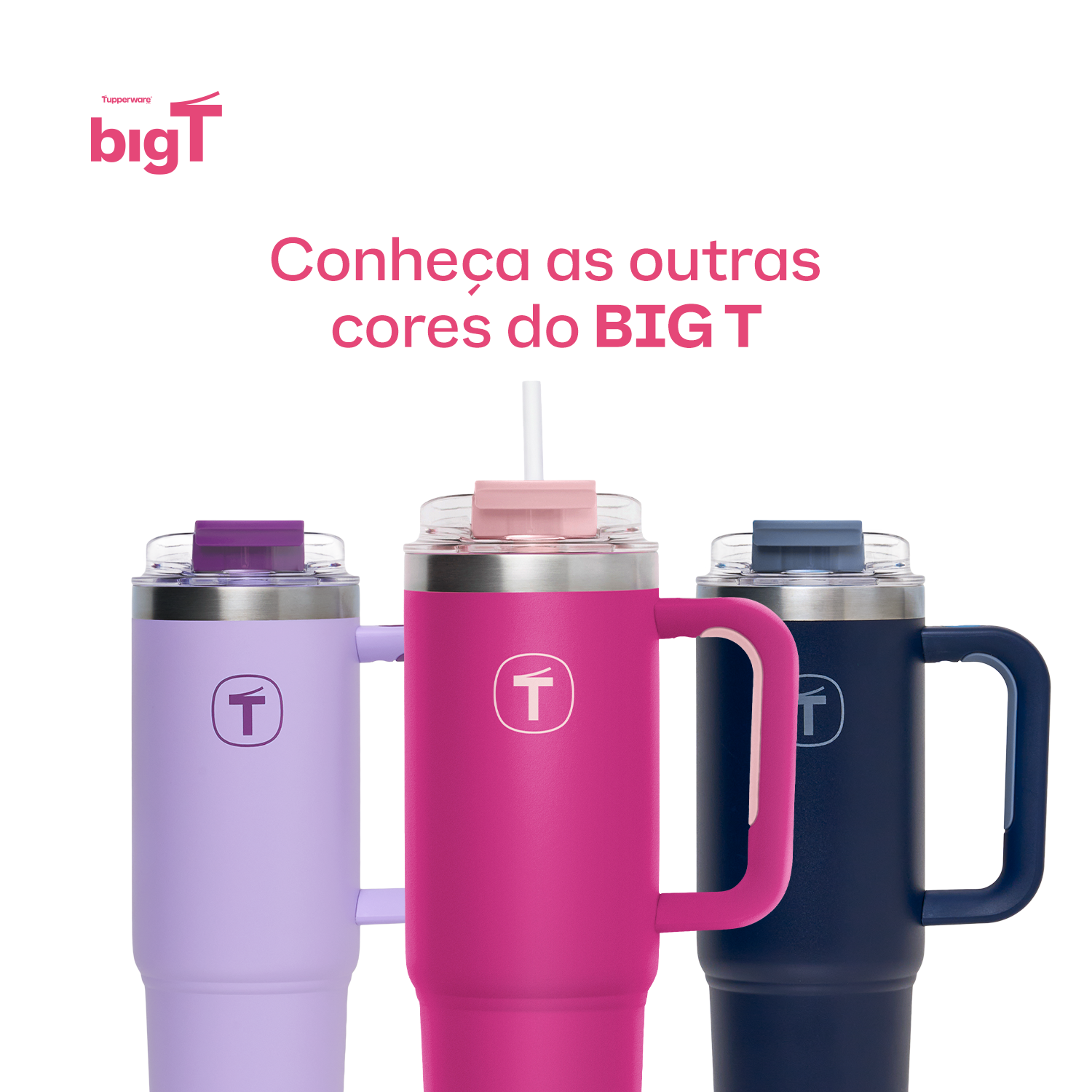 Copo Térmico Big T Com Canudo Tupperware 1,1L Rosa