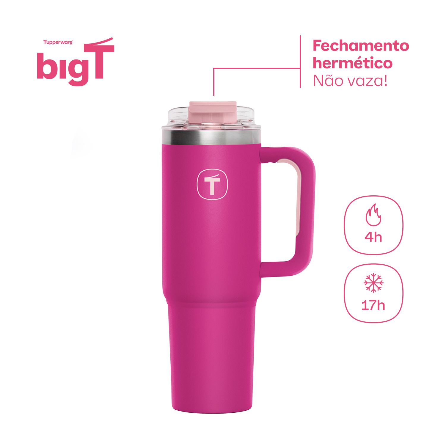 Copo Térmico Big T Com Canudo Tupperware 1,1L Rosa
