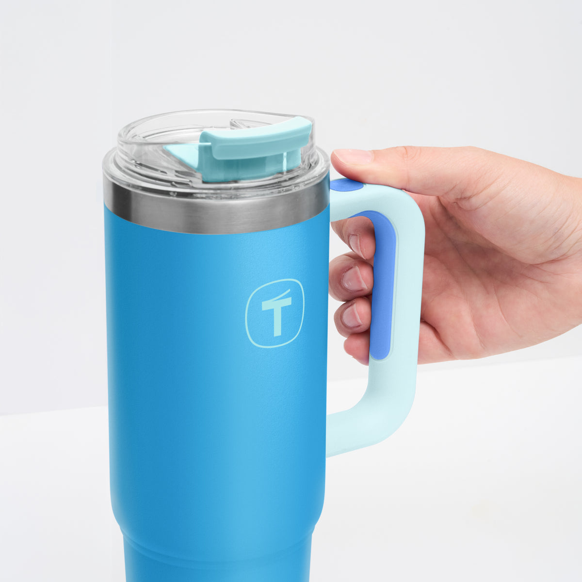Copo Térmico Big T Com Canudo Tupperware Azul Claro 1,1L