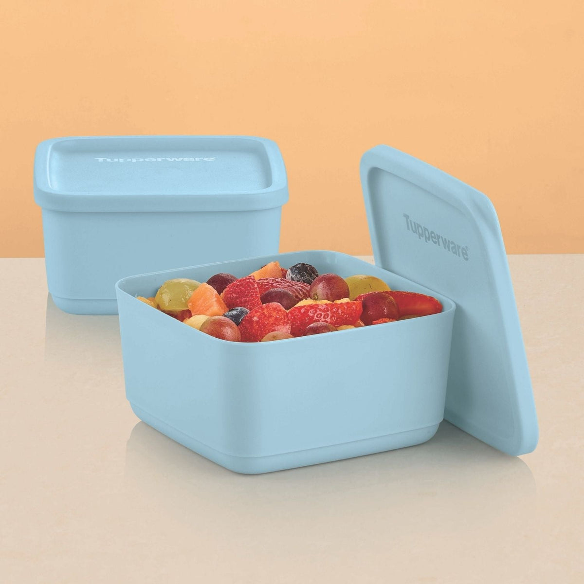 Pote Hermético Quadrado Tupperware Refri Line Azul Cristal 650ml
